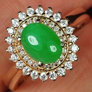 22.4CT 925 Sterling Silver 100% Natural Grade A Green Jadeite Ring